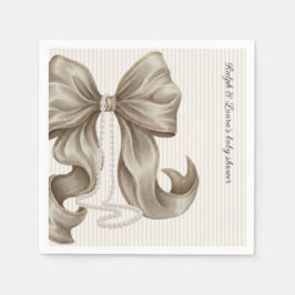 Striped Bow Ivory Pearl Baby Shower  Serviette