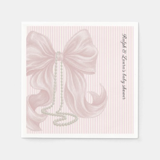 Striped Bow Ivory Pink Baby Shower  Serviette (Vorderseite)