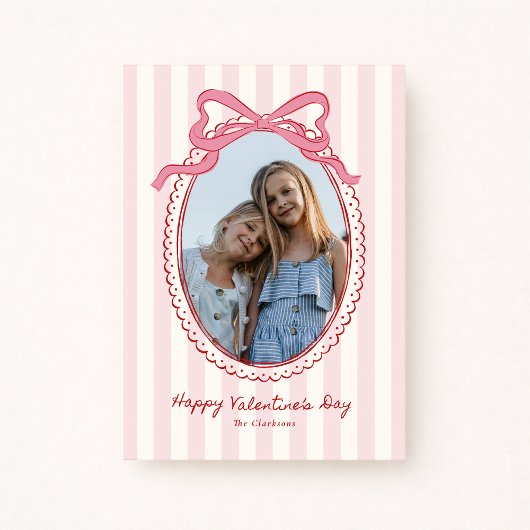 Striped Bright Pink Bow Valentine’s Day Photo Card Einladung