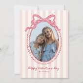 Striped Bright Pink Bow Valentine’s Day Photo Card Einladung (Vorderseite)