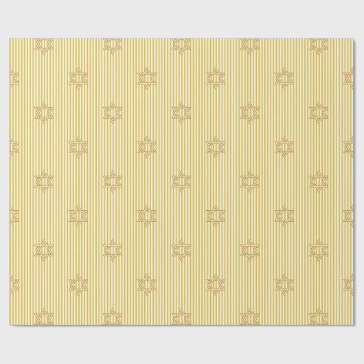 Striped Candle Flame Yellow Jewish Star of David Geschenkpapier (Flach)