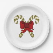 Striped Candy Canes mit Red Bow Pappteller (Vorderseite)