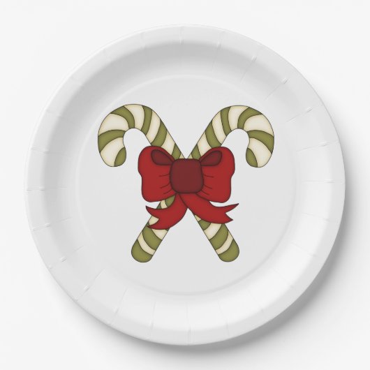 Striped Candy Canes mit Red Bow Pappteller (Vorderseite)