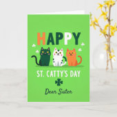 Striped Cat Happy St Cattys Day Card Karte (Gelbe Blume)
