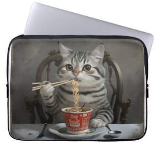 Striped Cat Spaß Cup Noodles Laptopschutzhülle
