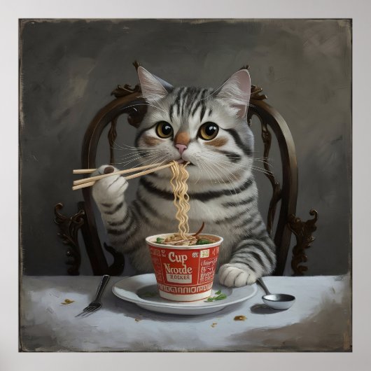 Striped Cat Spaß Cup Noodles Poster (Vorne)