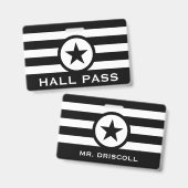 Striped Chic Star Hall Pass für Lehrer Ausweis (Vorder- & Rückseite)