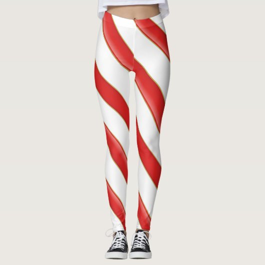 Striped Christmas Candy Cane Leggings (Vorderseite)
