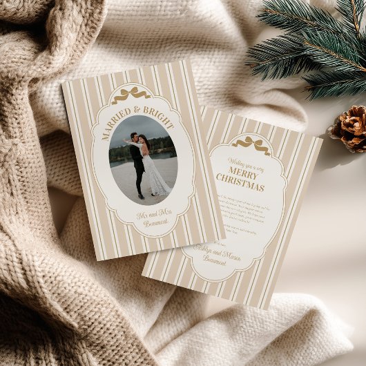 Striped Christmas Card with Photo Feiertagskarte