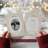 Striped Christmas Card with Photo Feiertagskarte