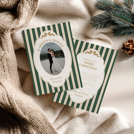 Striped Christmas Card with Photo Feiertagskarte