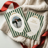 Striped Christmas Card with Photo Feiertagskarte