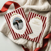 Striped Christmas Card with Photo Feiertagskarte