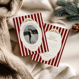Striped Christmas Card with Photo Feiertagskarte