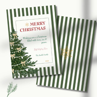 Striped Christmas Holiday Card with Pine Tree Feiertagskarte