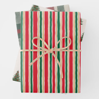 Striped Christmas Wrapping Paper, Pine Tree Geschenkpapier Set