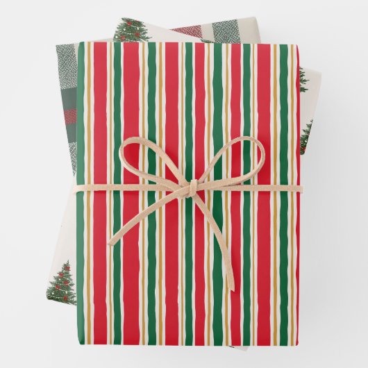 Striped Christmas Wrapping Paper, Pine Tree Geschenkpapier Set (Beispiel)