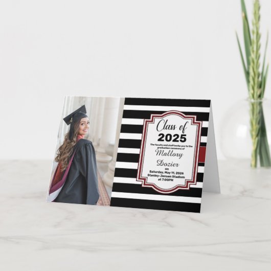 Striped Classic Abschluss Foto Einladung (Vorderseite)