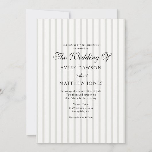 Striped Country Club Style Sage Hochzeit Einladung (Vorderseite)