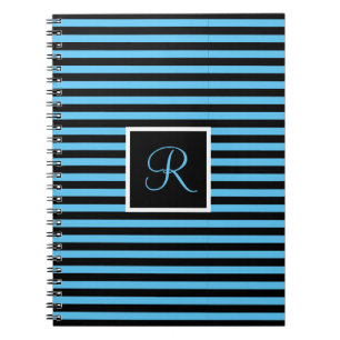 Striped Custom Initial Letter Blau und Schwarz Notizblock