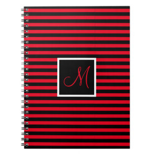 Striped Custom Initial Letter Red and Black Notizblock