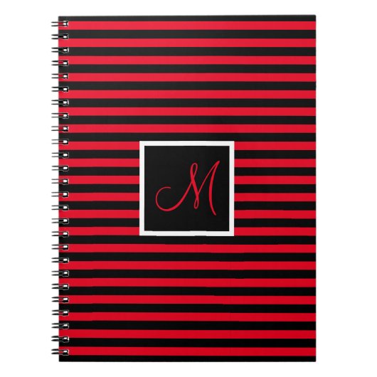 Striped Custom Initial Letter Red and Black Notizblock (Vorderseite)