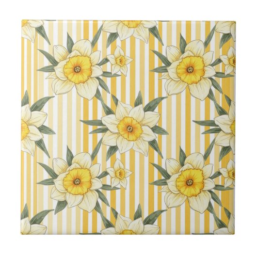 Striped Daffodil Floral Pattern (2) Fliese (Vorderseite)