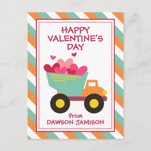 Striped Dump Truck Personalisiert Valentine Cards Postkarte (Vorderseite)