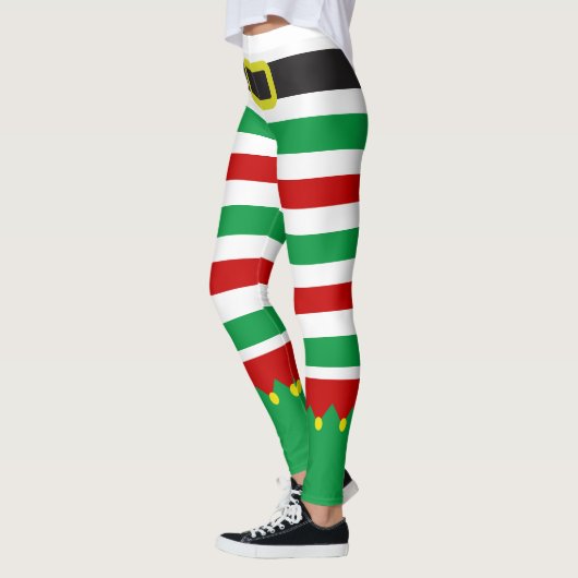 Striped Elf Green Red Christmas Novelty Leggings (Links)