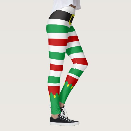 Striped Elf Green Red Christmas Novelty Leggings (Rechts)