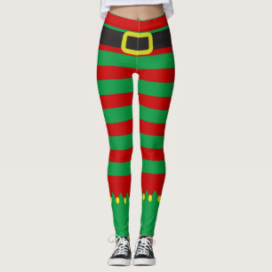 Striped Elf Green Red Novelty Leggings