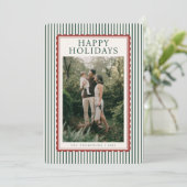 Striped Frame Holiday Photo Collage Feiertagskarte (Stehend Vorderseite)