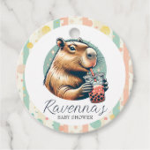 Striped Funny Capybara Custom Name Baby Shower Geschenkanhänger (Vorderseite)