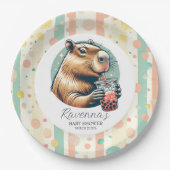 Striped Funny Capybara Custom Name Baby Shower Pappteller (Vorderseite)