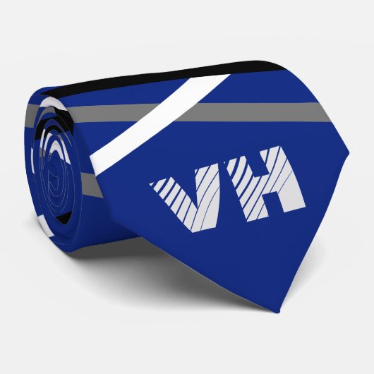 Striped gitar Blue Gray White Black Initials Krawatte (Gerollt)