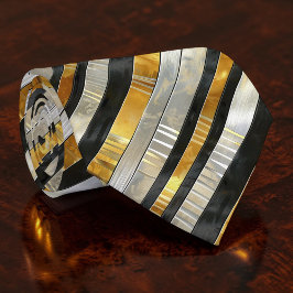 Striped Gold, Black, Silver Necktie Krawatte