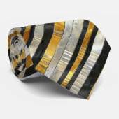 Striped Gold, Black, Silver Necktie Krawatte (Gerollt)