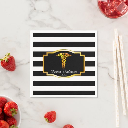Striped Gold Caduceus Medical | Pflegemittel Absch Serviette (Beispiel)