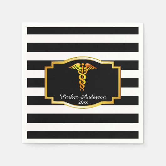 Striped Gold Caduceus Medical | Pflegemittel Absch Serviette (Vorderseite)