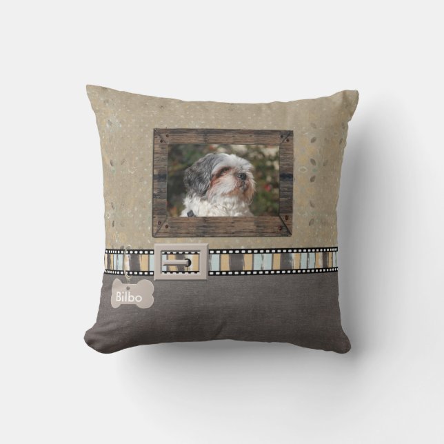 Striped graues Haustier-Foto Browns Kissen (Vorderseite)