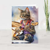 Striped Gray Tabby Cat Rock Star Gitarre spielen Karte (Vorderseite)