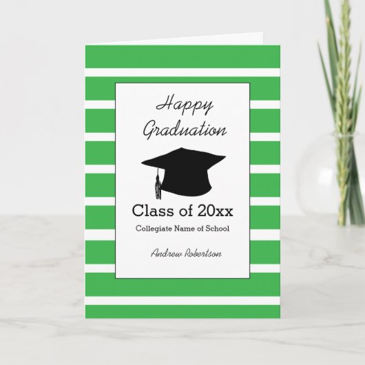 Striped Green Class of 2025 Happy Abschluss Karte (Vorderseite)