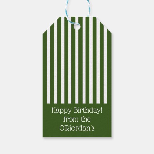 Striped Happy Birthday White & Green Color #325513 Geschenkanhänger (Vorderseite)