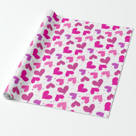 Striped Hearts Pink Geschenkpapier