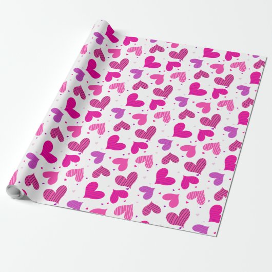 Striped Hearts Pink Geschenkpapier (Ungerollt)