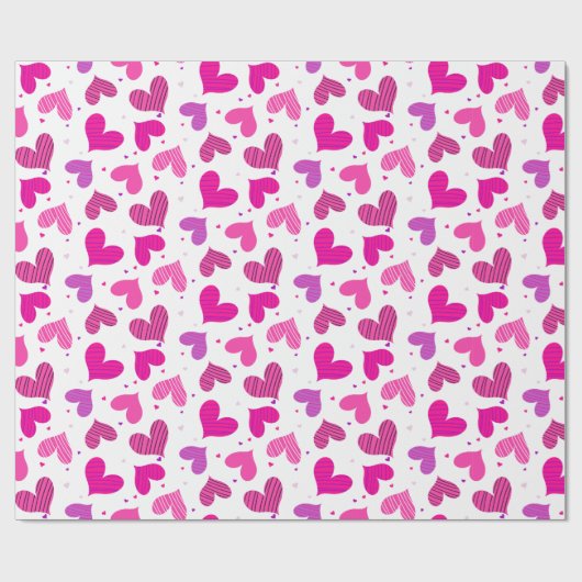 Striped Hearts Pink Geschenkpapier (Flach)