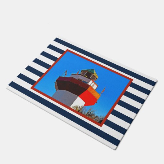 Striped Hilton Head Island Harbour Town Lighthouse Fußmatte (Schrägansicht)