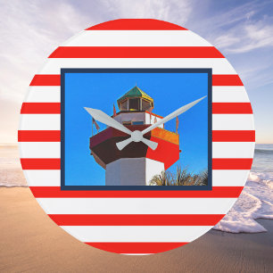 Striped Hilton Head Island Harbour Town Lighthouse Große Wanduhr