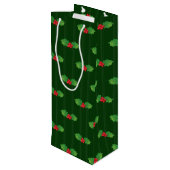 Striped Holly Berries Geschenktüte Für Weinflaschen (Rückseite Schrägansicht)