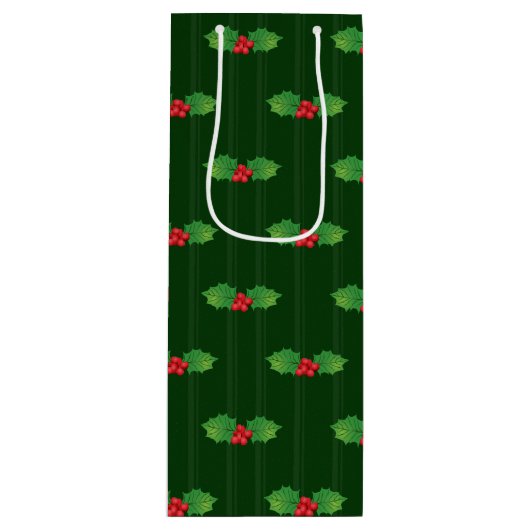 Striped Holly Berries Geschenktüte Für Weinflaschen (Vorderseite)